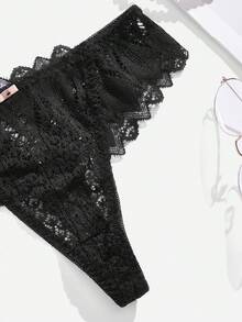 Lullawish Floral Lace Thong, Sexy Lingerie - Black - View 3