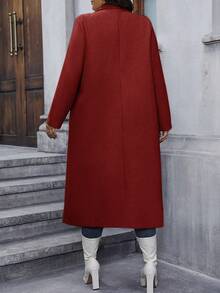Calvaya Plus Size Red Double Breasted Mid-Length Coat - Burgundy - View 2