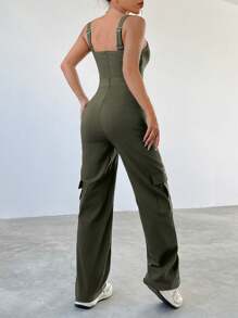 SHEIN EZwear Chất rắn Túi nghiêng Bộ áo liền quần Cami - màu xanh lá - Xem 2