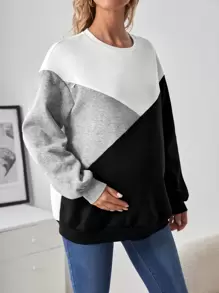 SHEIN Maternity Color Block Nursing Sweatshirt With Long Sleeve - Grey - View 3