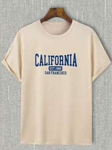 Men's Letter Printed T-shirt - Apricot - View 3