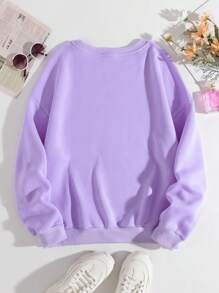 SHEIN Essnce Của phụ nữ mặt trời Thương hiệu In Lông cừu Áo nỉ - Màu tím - Xem 2