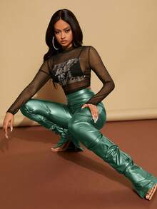 SHEIN SXY Pantalón Largo De Mujer - Verde Oscuro - Ver 4