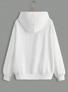 SHEIN EZwear Plus Reflective Bear Print Drop Shoulder Hoodie - White - View 2