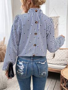 SHEIN Privé 女式條紋半高領燈籠袖襯衫