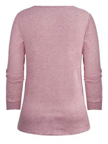 SHEIN LUNE Áo thun cổ xếp ly trơn Plus - Hồng - Xem 2