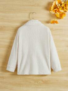 SHEIN Cô gái Lỏng lẻo Màu thuần Tính hai mặt Lông cừu Áo sơ mi Áo khoác , 1 Miếng - Màu be - Xem 2