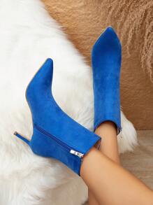 女性時尚藍色的尖頭高跟鞋靴子,修身高跟舞蹈靴子,冬天靴子帶側拉鍊,藍色的仿麂皮高跟鞋靴子,派對靴子適合女士,冬天藍色的女性靴子,多巴胺藍色的女性靴子,藍色的高跟靴子 - 寶藍色 - 查看 3