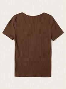 SHEIN Essnce Women's V-neck Knitted Ribbed T-shirt