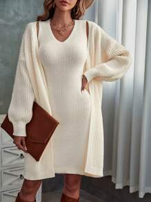 SHEIN Privé Solid Color Sleeveless Knitted Sweater Dress - Apricot - View 5