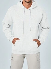 RueChic Nam Chi tiết được vá Túi kangaroo Dây rút Hoodie - trắng - Xem 1