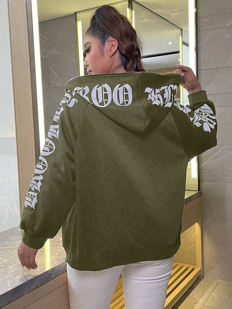 Plus Size Casual Reflective Letter Print Sweatshirt, Versatile For Autumn/Winter