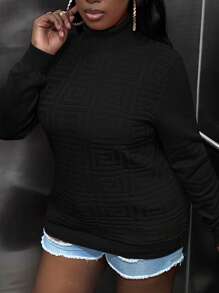 Slaydiva Plus Size Women's Half Turtleneck Pullover Sweater - Black - View 7