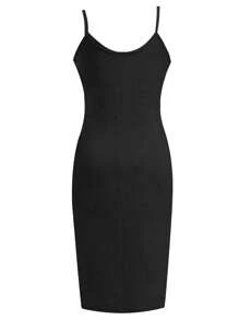 Calvaya Plus Solid Cami Bodycon Dress - Black - View 2