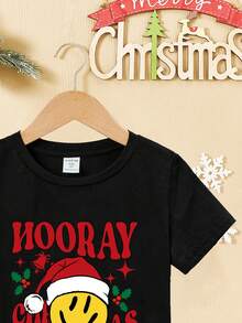 小男童休閒短袖聖誕圖案圓領T恤,合適的適合夏天