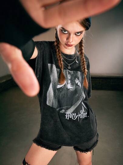 Harry Potter | ROMWE Camiseta Impresa De Personaje De Mujer