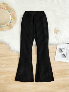 SHEIN Tween Girls' Grey Casual Flared Pants - Black - View 2