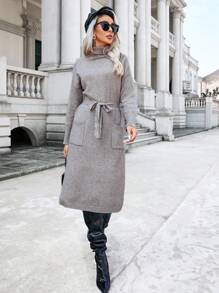 Aveloria Women's Turtleneck Belted Sweater Dress - Khaki - View 5