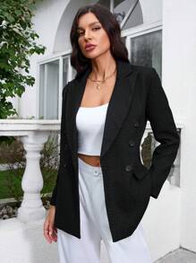 GENKIRA Women's Coarse Tweed Blazer Fall Cloth For Women - Black - View 1