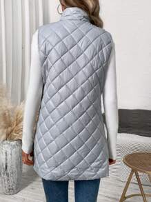 SHEIN Clasi Dây kéo áo có mũ Áo khoác vest quilted - Màu Xám nhạt - Xem 2