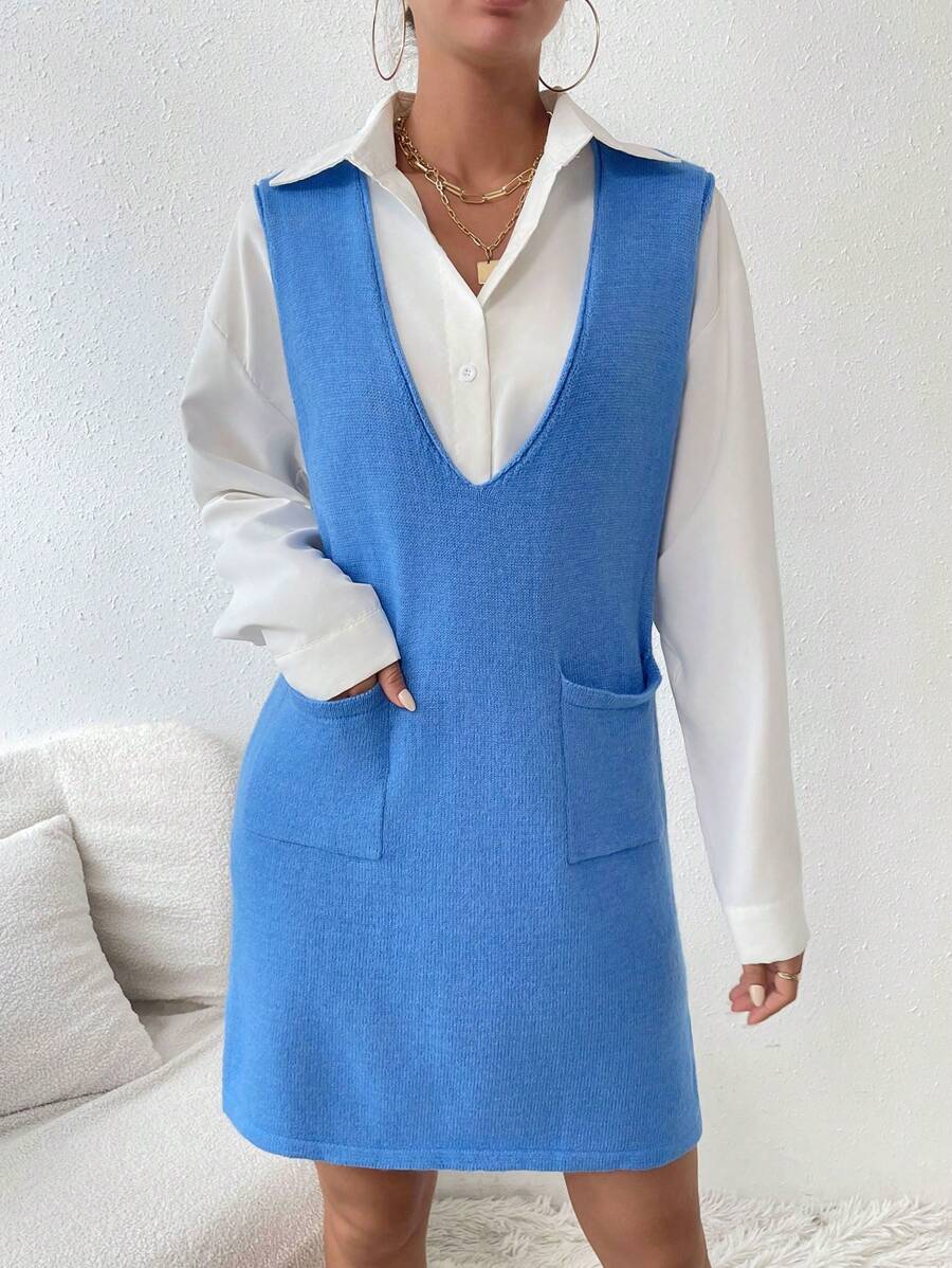 SHEIN Frenchy 針織毛衣洋裝 - 水鴨藍 - 查看 1