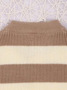 嬰兒男孩條紋圖案開襟衫 - 卡其色 - 查看 6