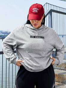 SHEIN EZwear Áo nỉ tay rớt vai cỡ lớn in chữ - Màu Xám nhạt - Xem 4