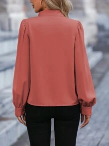 SHEIN LUNE 純色綁帶前裝襯衫 - 紅木色 - 查看 2