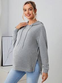 SHEIN Áo nỉ bầu vai rớt, xẻ gấu, có dây rút - Màu Xám nhạt - Xem 3