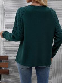 EMERY ROSE 女士豹紋網眼針織下垂肩t恤 - 墨綠色 - 查看 2