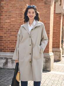 Dazy Star Raglan Sleeve Slant Pocket Coat - Grey - View 7