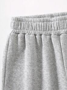 SHEIN EZwear 女士字母印花保暖内衬运动裤 - 灰色 - 查看 3