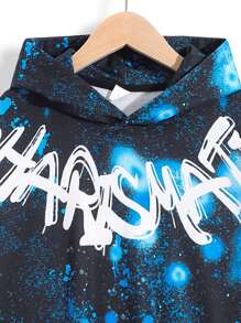 SHEIN Tween Boy Galaxy & Letter Graphic Sweatshirt - Black - View 3