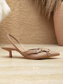 Women's Elegant Pointed Toe High-heeled Shoes With Thin Chain Buckle For Vintage & Matching Long Dress & Ol Styles - Bronze - View 4