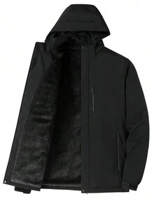 New Style Men's Thickened Padded Coat For Autumn/Winter With Fleece And Outdoors Component - Black - View 1