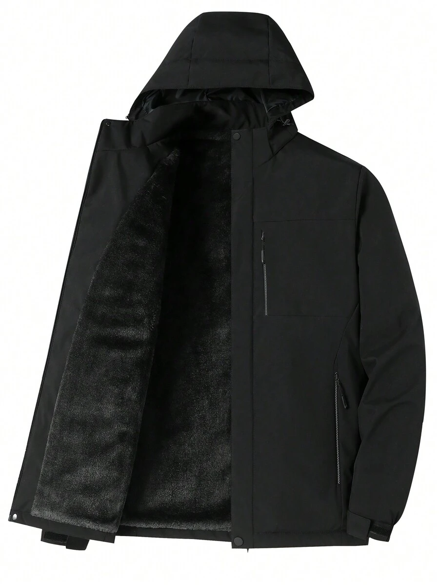New Style Men's Thickened Padded Coat For Autumn/Winter With Fleece And Outdoors Component - Black - View 1