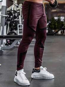Manfinity Sport Corelite Men's Color Block Drawstring Waist Sport Pants With Diagonal Pockets - Burgundy - View 3