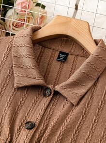 EMERY ROSE Kích thước lớn Màu thuần Túi có nắp Áo sơ mi - Cà phê nâu - Xem 4