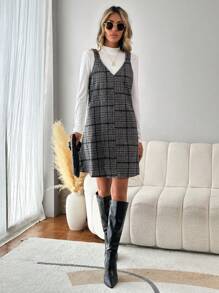 SHEIN LUNE Plaid Print Dress Without T-shirt - Multicolor - View 3