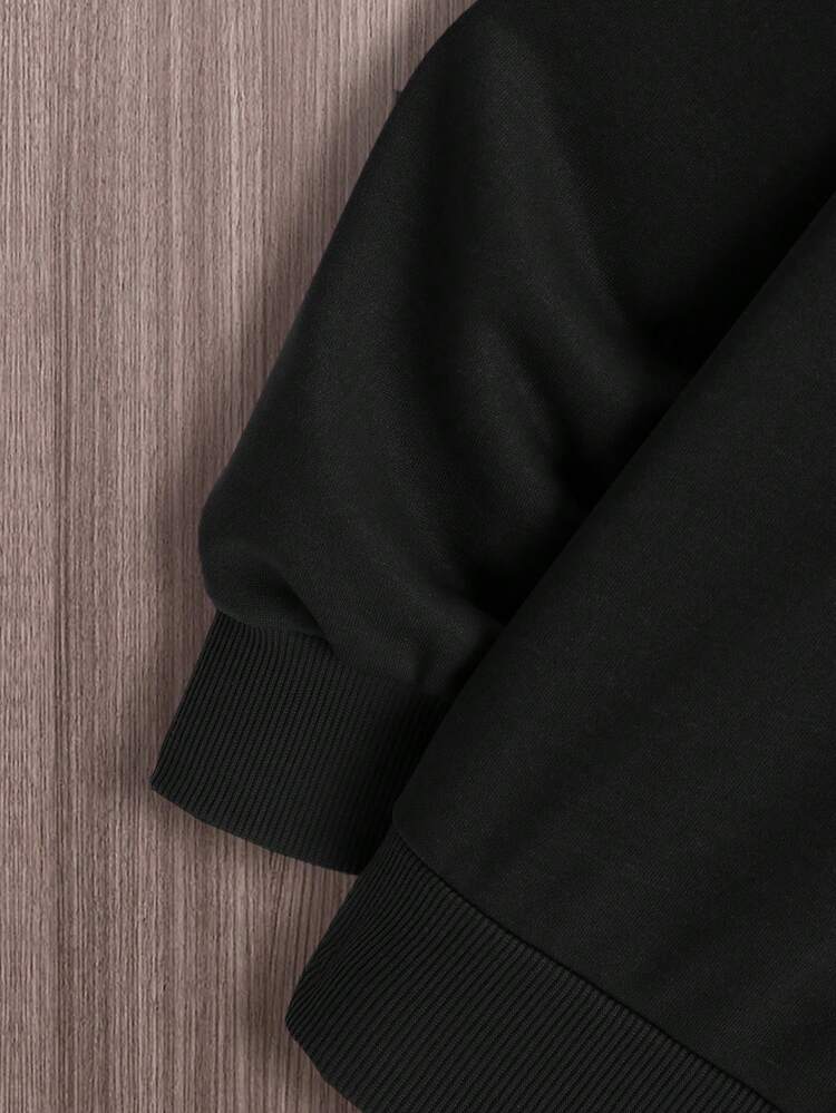 Manfinity EMRG Sudadera Con Capucha Casual De Punto Para Hombres Con Impresión De Eslogan De Talla Grande - Negro - Ver 3