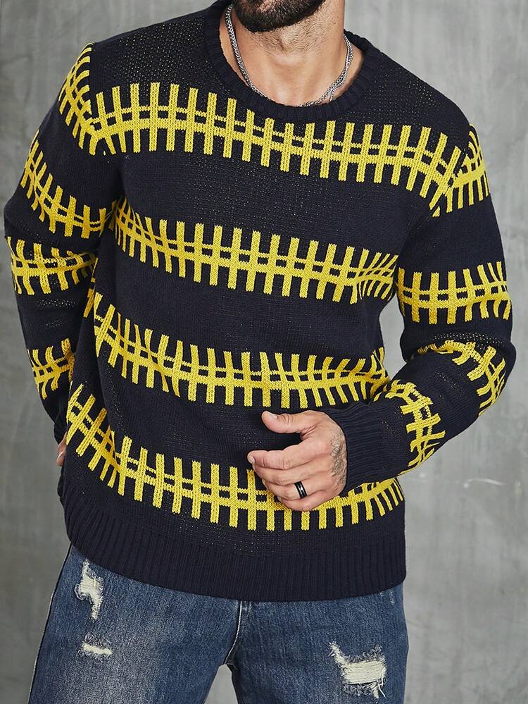 Men's Striped Printing Sweater