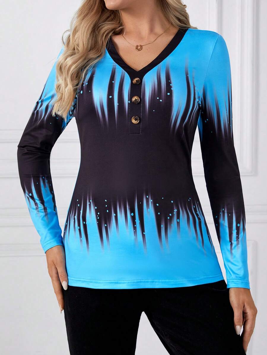 SHEIN LUNE 休閒長袖拼色t卹 - 彩色 - 查看 1