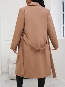 Calvaya Kích thước lớn Đinh tán Thiết kế Thắt lưng Len áo - Màu Khaki - Xem 2