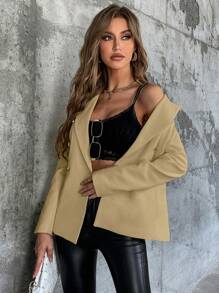 SHEIN Privé 女式雙排扣西裝外套 - 卡其色 - 查看 4