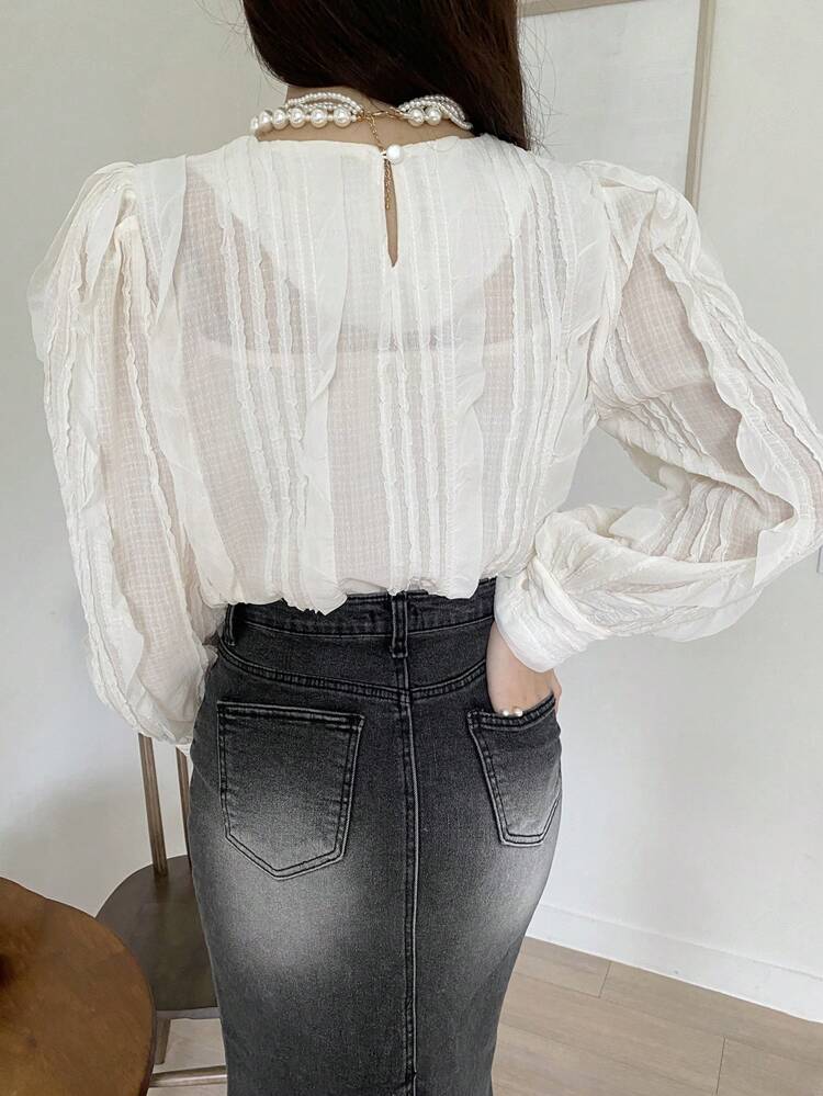 Women's Lantern Sleeve Blouse,Fall Clothes Long Sleeve Top