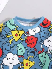 SHEIN Young Boy Cartoon Graphic Sweatshirt & Sweatpants - Blue - View 4