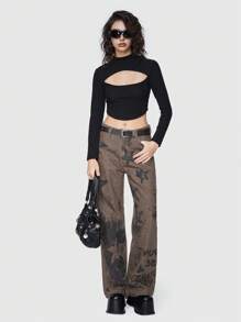 ROMWE Grunge Punk 女性時尚中空後背帶設計t卹 - 黑色 - 查看 1