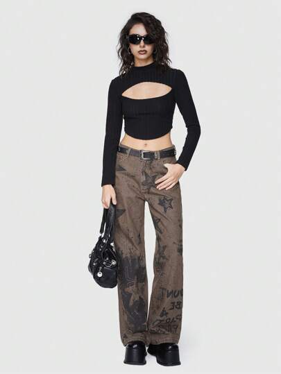 Grunge Punk T-shirt Pour Femmes Avec Un Design À Sangle Et Un Dos Évidé À La Mode