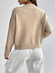 SHEIN Unity 女性寬鬆休閒基礎款毛衣 - 卡其色 - 查看 2