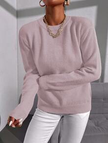 SHEIN Essnce 純色領口毛衣 - 紫色 - 查看 3